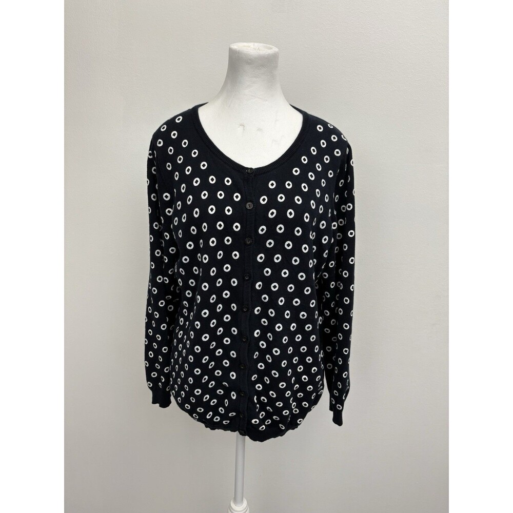 Jessica London Women’s Sweater Cardigan Button Down 14/16 Polka Dot Long Sleeve